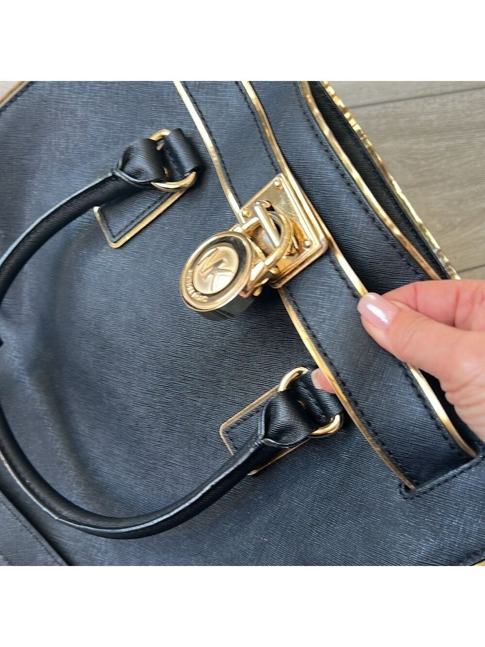 Michael Kors Black Leather Hamilton satchel Handbag with chain strap - Picture 10 of 12
